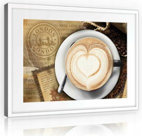 Vászonkép 100x75 Kávé latte-art szív szerelem London meghittség meleg reggel