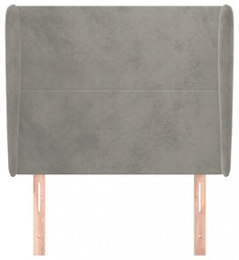 világosszürke bársony fejtámla szárnyakkal103 x 23 x 118/128 cm