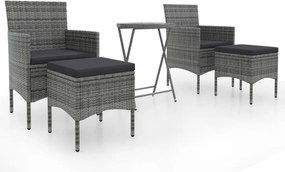 vidaXL 5 részes szürke polyrattan és edzett üveg kerti bisztrószett