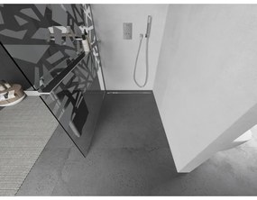 Mexen Kioto+ L, Walk-In zuhany paraván polccal és akasztóval 90 x 200 cm, 8 mm átlátszó üveg fehér mintás, króm profil, 800-090-123-01-85