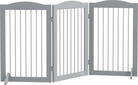 PawHut Összecsukható Biztonsági Rács, 3-Panele Dog Gate, 2 Támogató Lábbal, 80cm Magasság, Ajtókhoz, Folyosókhoz, Szobákhoz és Lépcsőkhöz, Szürke | Ao