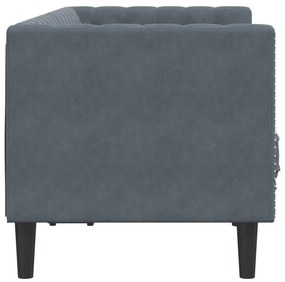 2 személyes sötétszürke bársony Chesterfield kanapé párnákkal