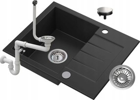 Gránit Mosogató Csepegtetővel Szifon Fekete Tinos