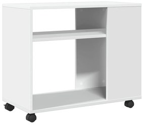 fehér szerelt fa kisasztal kerekekkel 70 x 35 x 60 cm