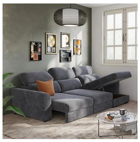 Univerzális, kihúzható háromüléses sarokkanapé tárolóval TRENTO antracit