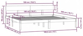 Super King fekete tömör fenyőfa ágykeret 180 x 200 cm