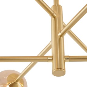 Modern mennyezeti lámpa sárgaréz borostyánszínű üveggel, 6 ágú - Ryan