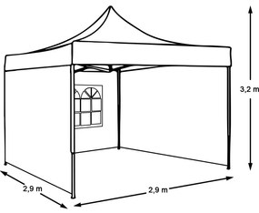 Összecsukható kerti pavilon több típusban-2,9x2,9 méteres-piros-pavilon+oldalfal+hordtáska