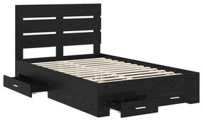 vidaXL Ágykeret fiókkal fejtámlával Fekete tölgy 120 x 190 cm Faanyag