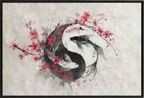 Poszter Alumínium Keret Nyugtatja A Halakat Yin Yang Japán Sakura Feng Shui 60x40