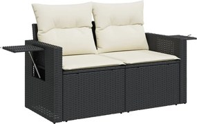 vidaXL 2 személyes fekete polyrattan kerti kanapé párnával