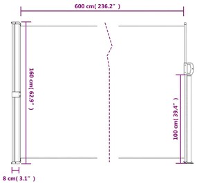 fekete behúzható oldalsó napellenző 160 x 600 cm