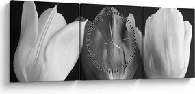 Kép - fekete-fehér tulipán virág (órával) (90x30 cm)