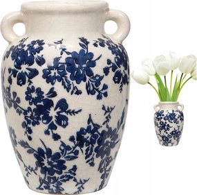 Våza Kancsó 23cm Keråmia Virågos Retro Fehér Rózsa Magas Nappaliba