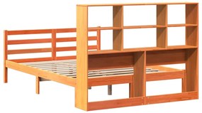 viaszbarna tömör fa könyvespolcos ágy matrac nélkül 150 x 200cm