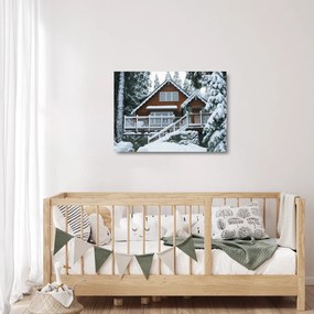 Üveg kép - Fából készült házikó (70x50 cm)