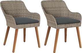 vidaXL Kerti Szék párnával 2 pcs Fekete 62.5 x 55 x 82 cm polirattan