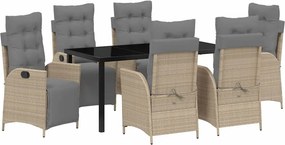 vidaXL Kert étkező szett párnával 7 pcs Bézs polirattan