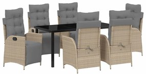 vidaXL Kert étkező szett párnával 7 pcs Bézs polirattan