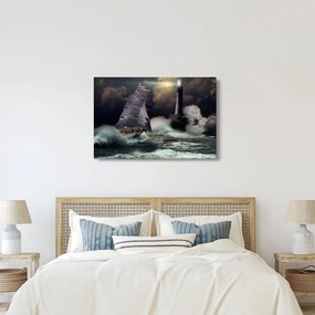Kép - Viharos hullámokon áthajózó hajó (90x60 cm)