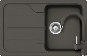 Schock Formhaus D-100S konyhai mosogatótálca 780 x 500 mm és Schock Plutos konyhai csaptelep Cristalite Asphalt, aszfaltszürke