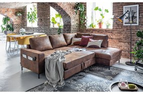 Barna bőrutánzat kinyitható sarokkanapé (jobb oldali) Lofty Lilly – Miuform