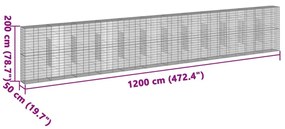 horganyzott vas gabion kosár fedéllel 1200 x 50 x 200 cm