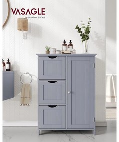 Fürdőszobai szekrény, komód, 3 fiókkal, Állítható polc, 30 x 60 x 81 cm, szürke