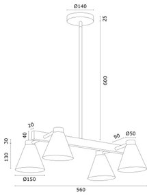 Argon 1774 - Csillár rúdon AVALONE 4xE27/15W/230V arany/fekete