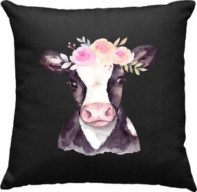 Tehén párna Virágok Divatos 2 Fekete