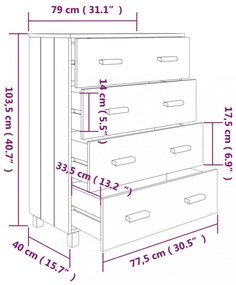 HAMAR sötétszürke tömör fenyőfa tálalószekrény 79x40x103,5 cm