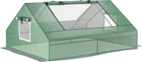 Outsunny Téglalap alakú Acél Kertitavasz PE Fedéllel, Felgörgethető Ajtókkal és Ablakokkal, 180x140x80cm, Sötét Zöld | Aosom