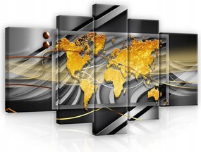 Vászonkép 170x100 moduláris világtérkép arany absztrakt modern stílus