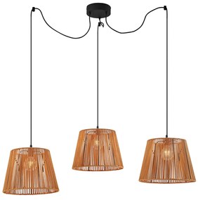 Kültéri függőlámpa fekete, narancssárga kötélárnyékolókkal, 3-lámpás, IP44 - Cava Jayla