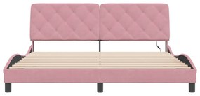 rózsaszín bársony ágykeret LED-ekkel matrac nélkül 180 x 200 cm