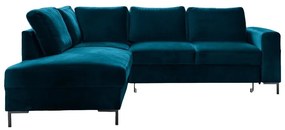 Türkiz bársony kinyitható sarokkanapé (bal oldali) Lofty Lilly – Miuform
