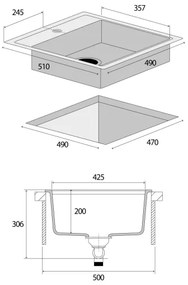 Concept DG00C50WH - CUBIS konyhai mosogató 49x51 cm gránit/fehér