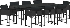 vidaXL Kert étkező szett 9 pcs Fekete polirattan