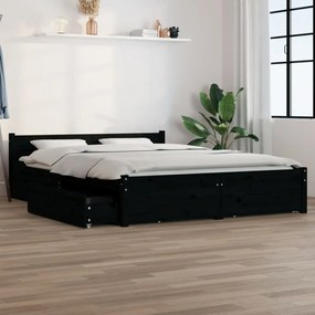 Fekete ágykeret fiókokkal 140x200 cm