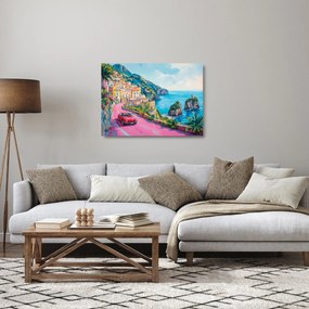 Üveg kép - Rózsaszín part menti út (70x50 cm)