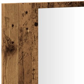 antik fa színű szerelt fa tükrösszekrény LED-del 90x12x45 cm