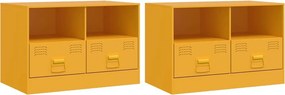 vidaXL 2 db mustársárga acél TV-szekrény 67 x 39 x 44 cm