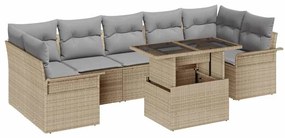 vidaXL Kerti Kanapé Szett párnával tárolóval 8 pcs Bézs Poli rattan