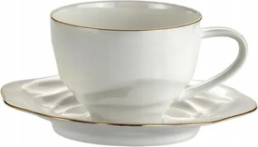 Elegáns porcelán csésze csészealj 250 ml fehér, arany csíkokkal díszítve