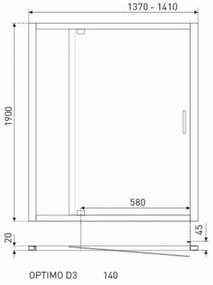 Optimo D3 140x190 cm zuhanyajtó