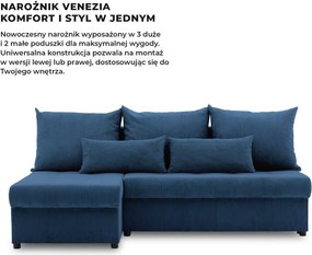 Venezia sarokkanapé, kordbársony, univerzális oldal, bonell töltet, kék