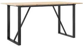 Tömör fenyőfa és acél étkezőasztal O-vázzal 160x80x75 cm