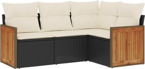 vidaXL 4 részes fekete polyrattan kerti ülőgarnitúra párnákkal