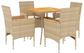 vidaXL 5 részes bézs polyrattan/akácfa kerti étkezőgarnitúra párnákkal