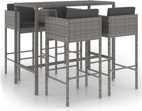 vidaXL 5 részes szürke polyrattan kerti bárszett párnákkal